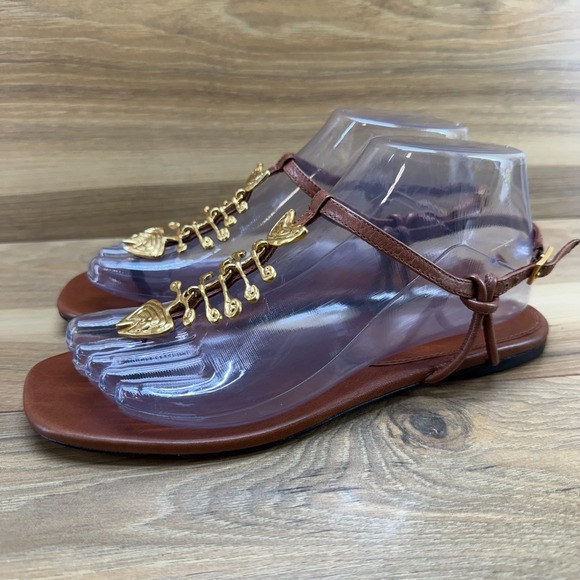 Tory Burch Capri Fish Sandals Womens 7 M Goat Leather Light Pecan - Picture 3 of 10